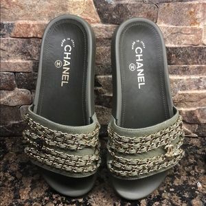 Chanel Tropicana slides khaki size 7